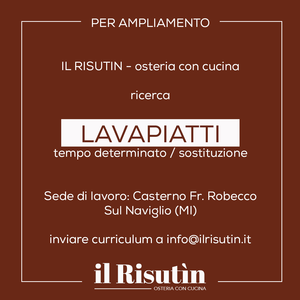 offerta di lavoro lavapiatti